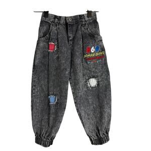 Vintage 90s Buster Brown Boys Parachute Baggy Jeans Board Boys Black Gray - 4 4T